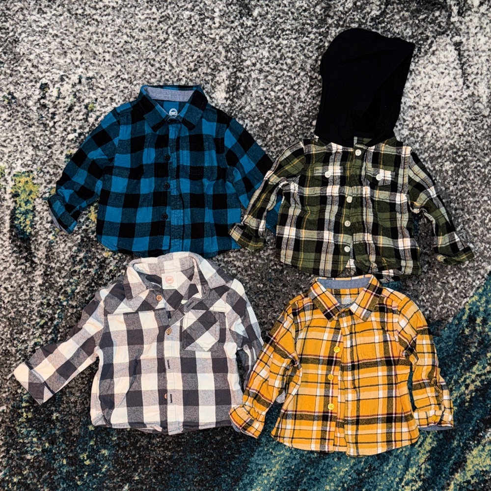 Wonder Nation Plaid Button Down Shirts - Blue, Green, White, Yellow